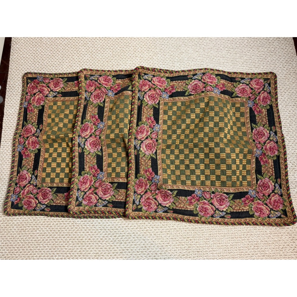 Vintage Floral Tapestry Pillow Covers Set of 3 Rose cottagecore Shams euro 25x25